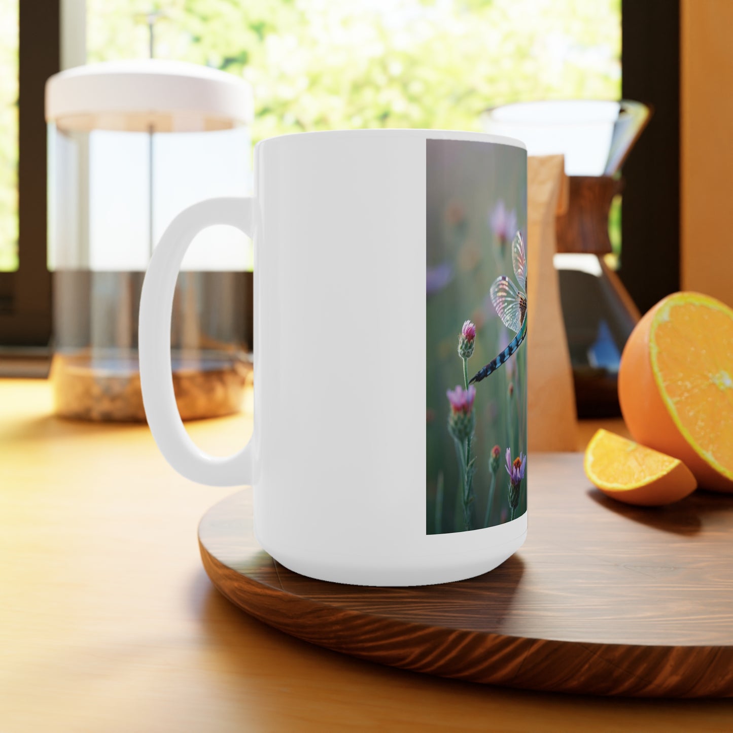 Dragonfly Paradise Ceramic Mug, Nature Lover Gift, Unique Coffee Cup, Gardening Decor, Floral Drinkware
