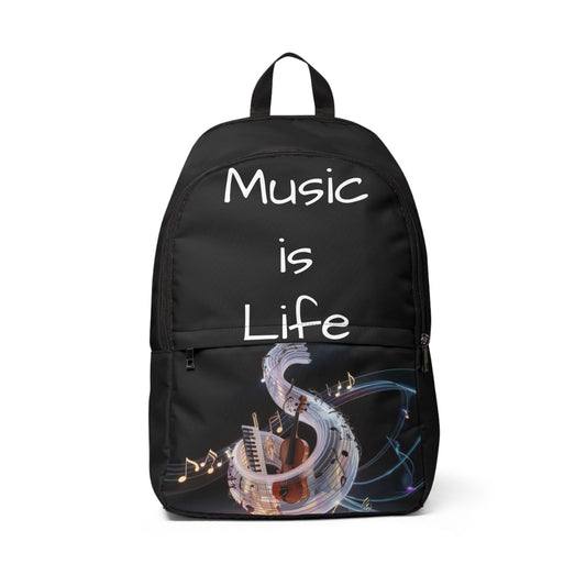 Music is Life Backpack | Unisex Fabric Backpack for Music Lovers, School, Travel, Gifts, Festivals